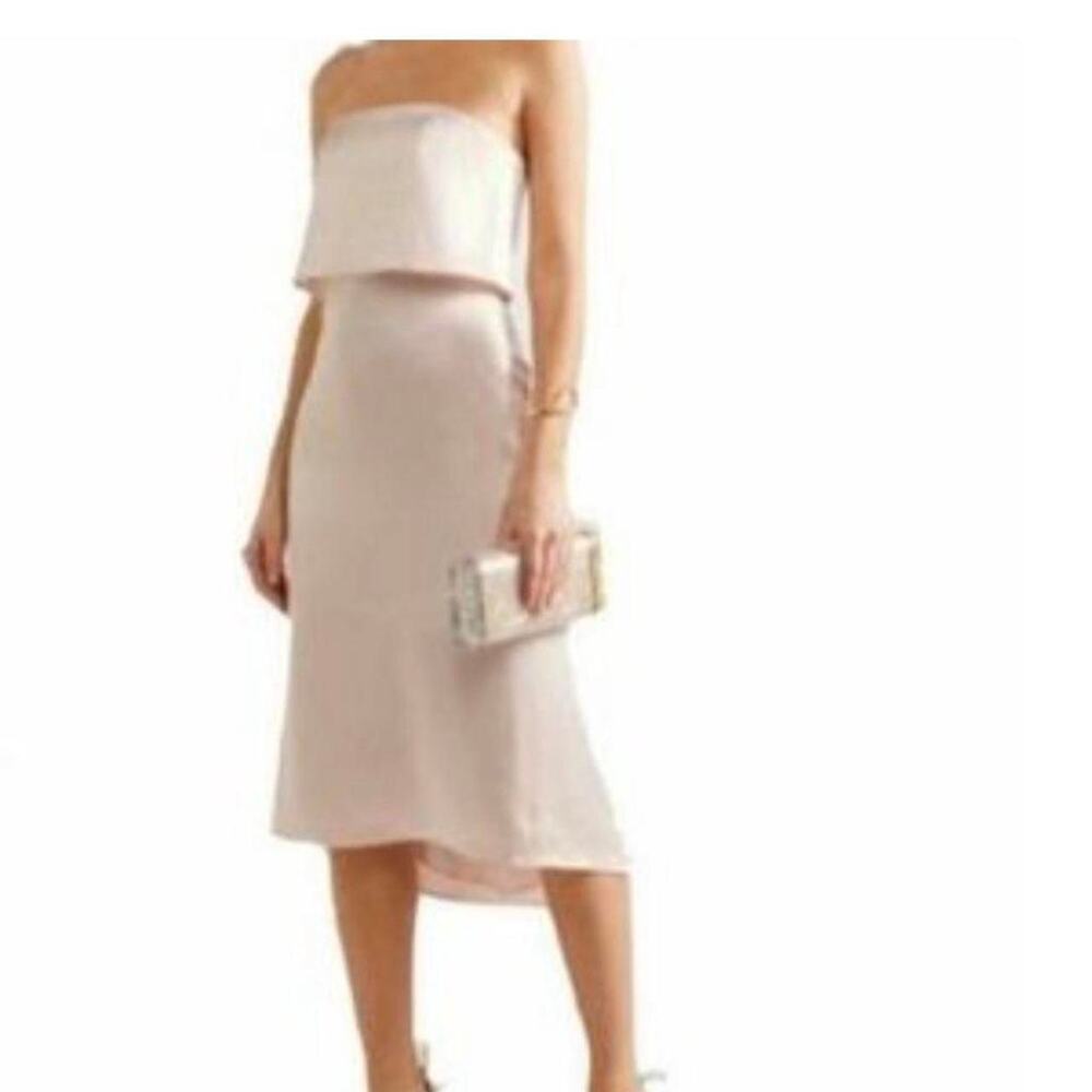 Halston Heritage Strapless Satin‎ Midi Dress Sz 8 Champagne Blush Elegant